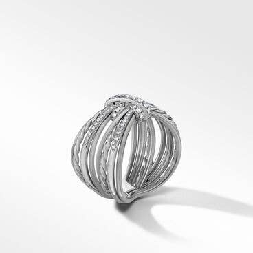 Angelika™ Four Point Ring in Sterling Silver with Pavé Diamonds