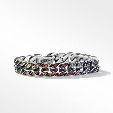 Curb Chain Bracelet in Sterling Silver with Rainbow Pavé