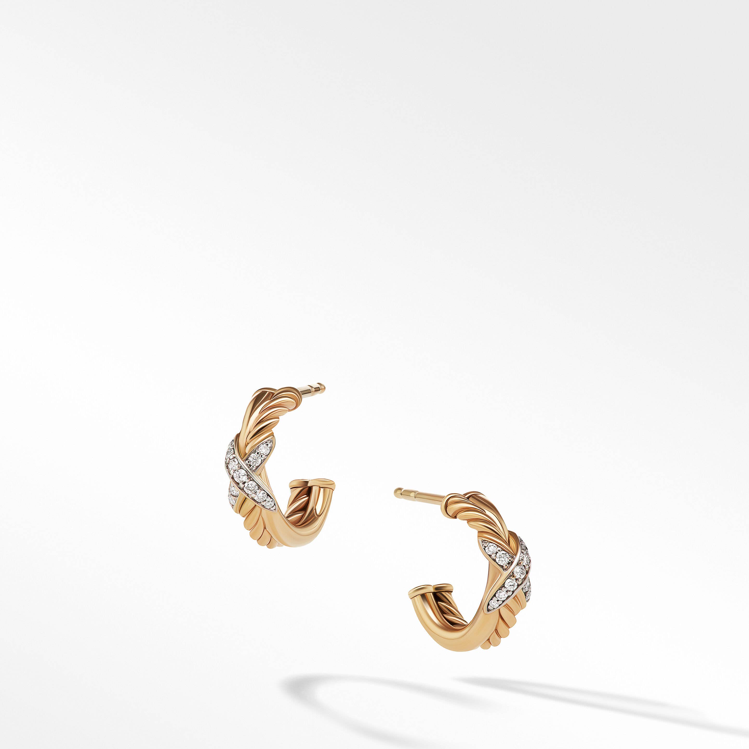Petite X Hoop Earrings in 18K Yellow Gold with Pavé Diamonds