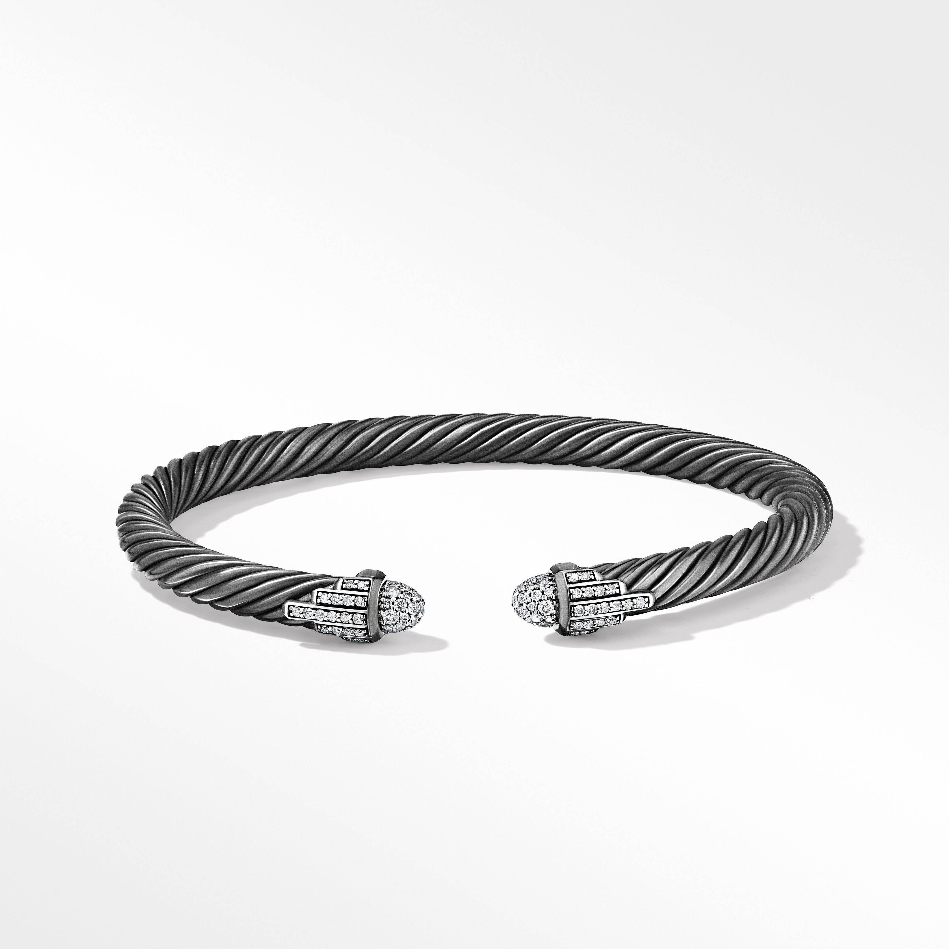 Empire Cable Bracelet in Blackened Silver with Pavé Diamonds