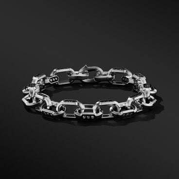 Hex Chain Link Bracelet in Sterling Silver with Pavé Black Diamonds