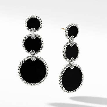 DY Elements® Triple Drop Earrings in Sterling Silver with Black Onyx and Pavé Diamonds