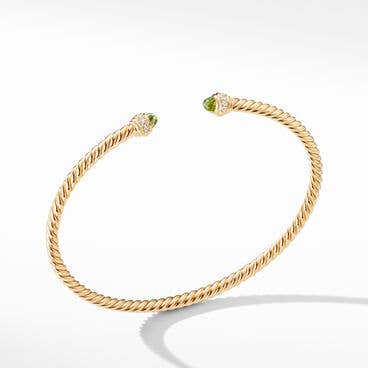 Cablespira® Bracelet in 18K Yellow Gold with Peridot and Pavé Diamonds
