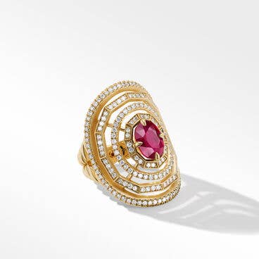 Stax Stone Ring in 18K Yellow Gold with Full Pavé Diamonds and Ruby