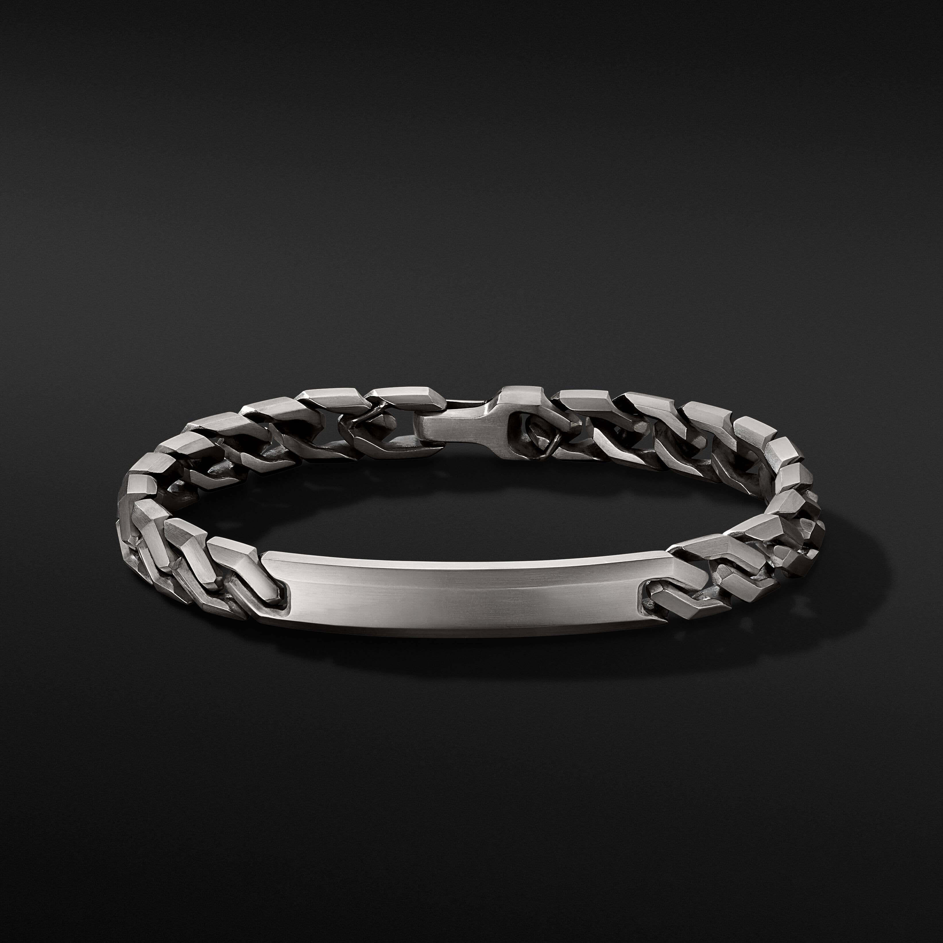 Curb Chain Angular Link ID Bracelet in Sterling Silver