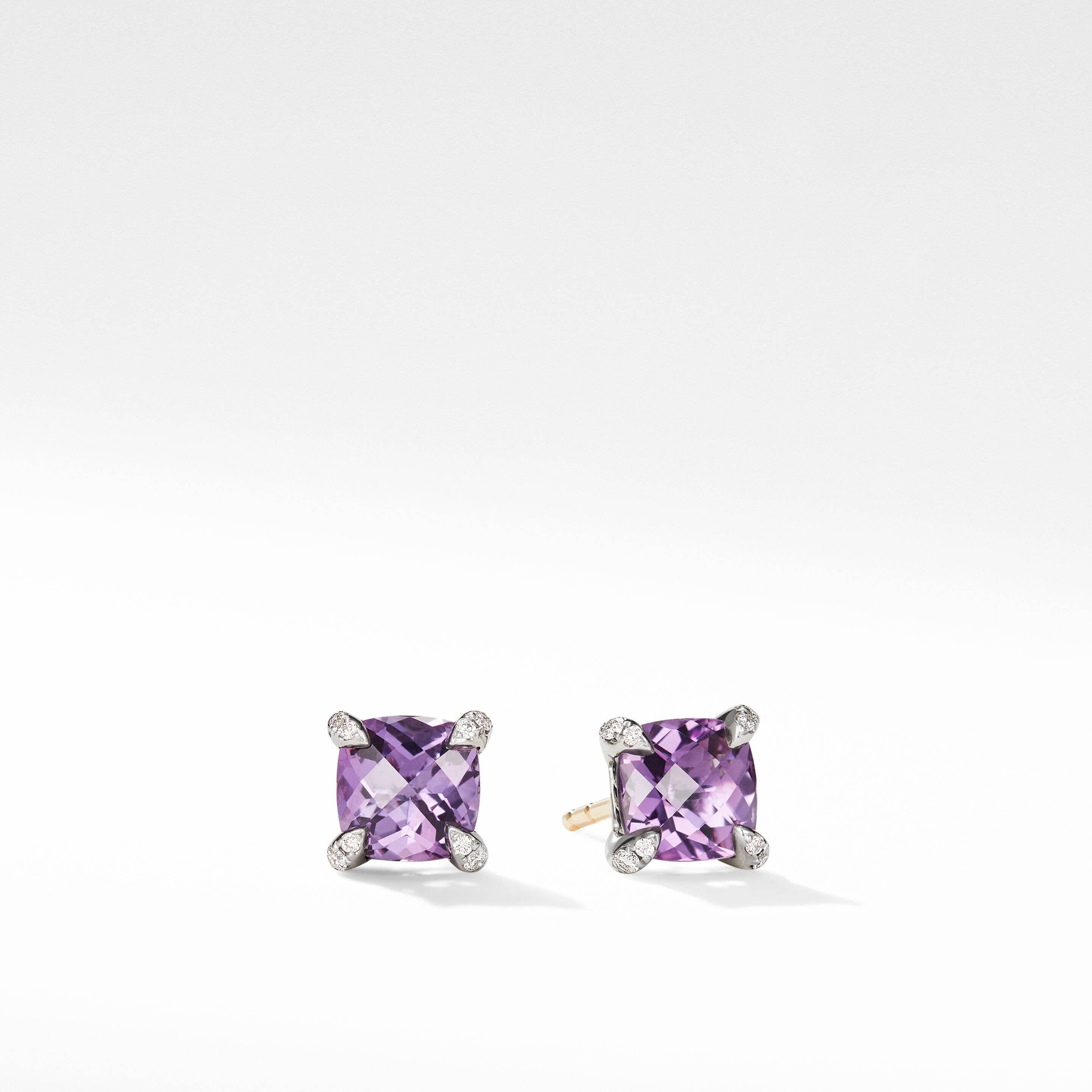 Petite Chatelaine® Stud Earrings in Sterling Silver with Amethyst and Pavé Diamonds