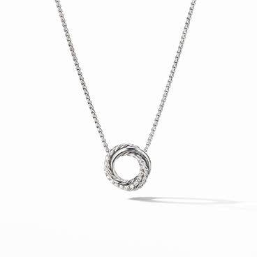 Crossover Pendant Necklace in Sterling Silver with Pavé Diamonds