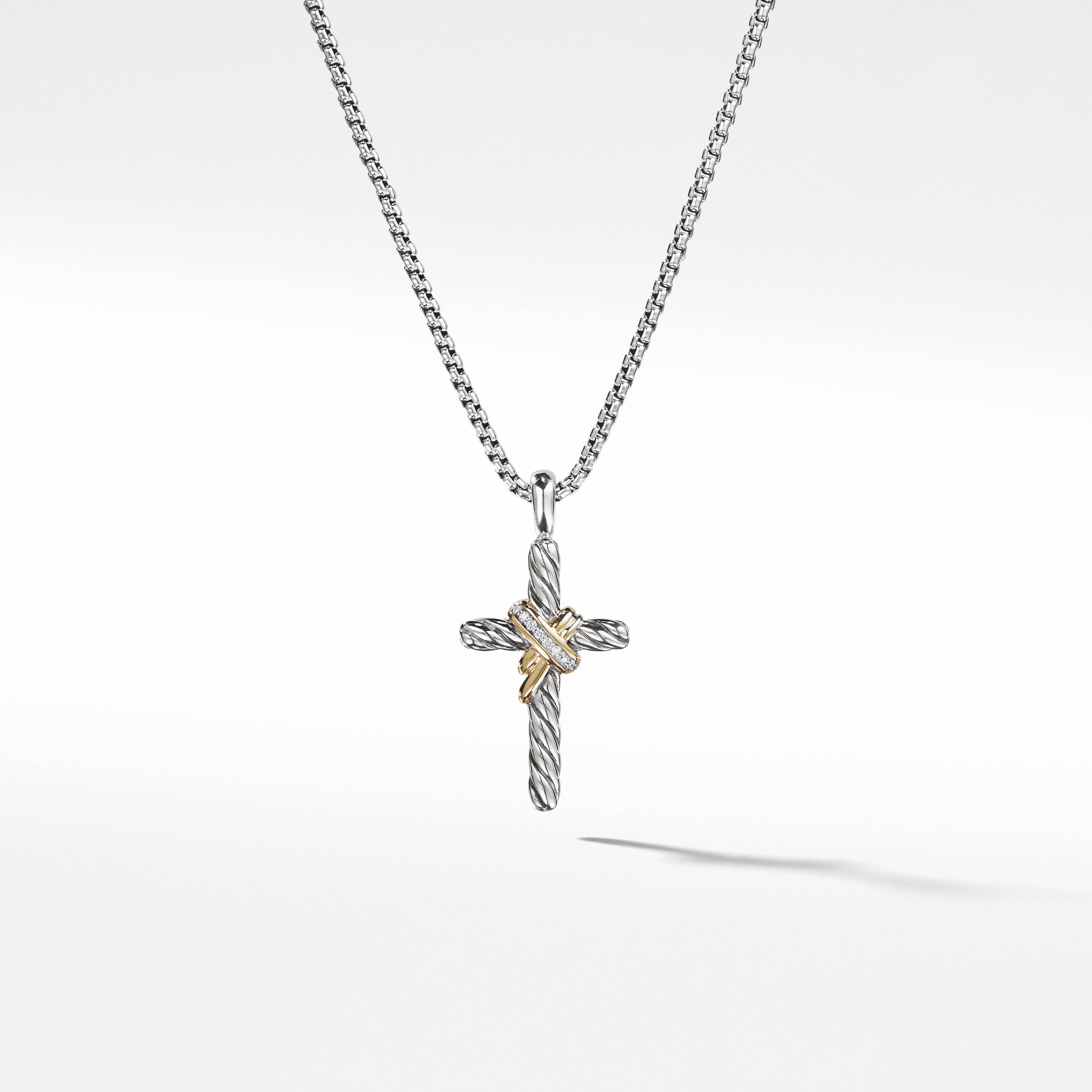 X Cross Necklace in Sterling Silver with 14K Yellow Gold and Pavé Diamonds