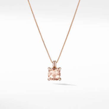 Chatelaine® Pendant Necklace in 18K Rose Gold with Morganite and Pavé Diamonds