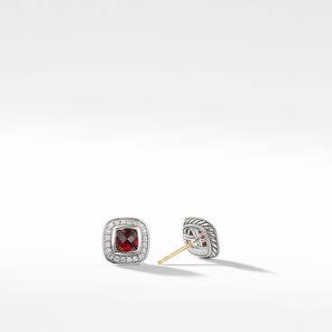Petite Albion® Stud Earrings in Sterling Silver with Garnet and Pavé Diamonds