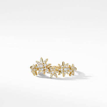 Starburst Cluster Band Ring in 18K Yellow Gold with Full Pavé Diamonds