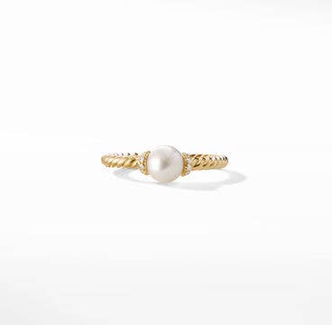 Petite Solari Station Ring in 18K Yellow Gold with Pearl and Pavé Diamonds