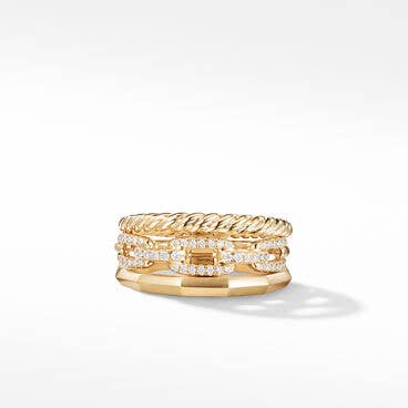 Stax Three Row Ring in 18K Yellow Gold with Pavé Diamonds