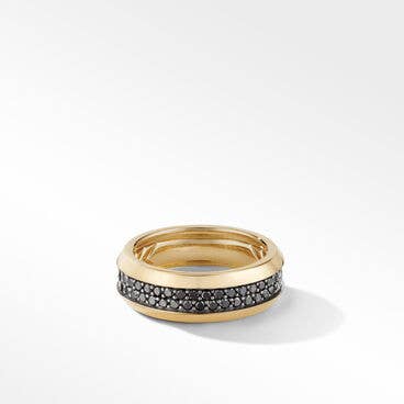 Beveled Two Row Band Ring in 18K Yellow Gold with Pavé Black Diamonds