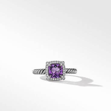 Petite Chatelaine® Pavé Bezel Ring in Sterling Silver with Amethyst and Diamonds