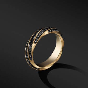 Cable Edge™ Band Ring in Recycled 18K Yellow Gold with Pavé Black Diamonds