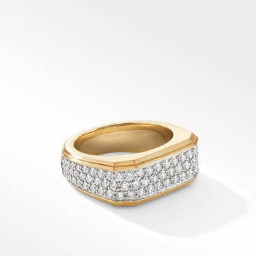 Roman Signet Ring in 18K Yellow Gold with Pavé Diamonds