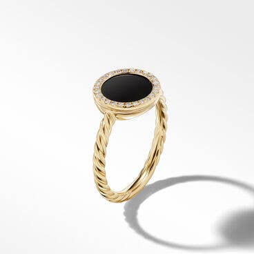 Petite DY Elements® Ring in 18K Yellow Gold with Black Onyx and Pavé Diamonds