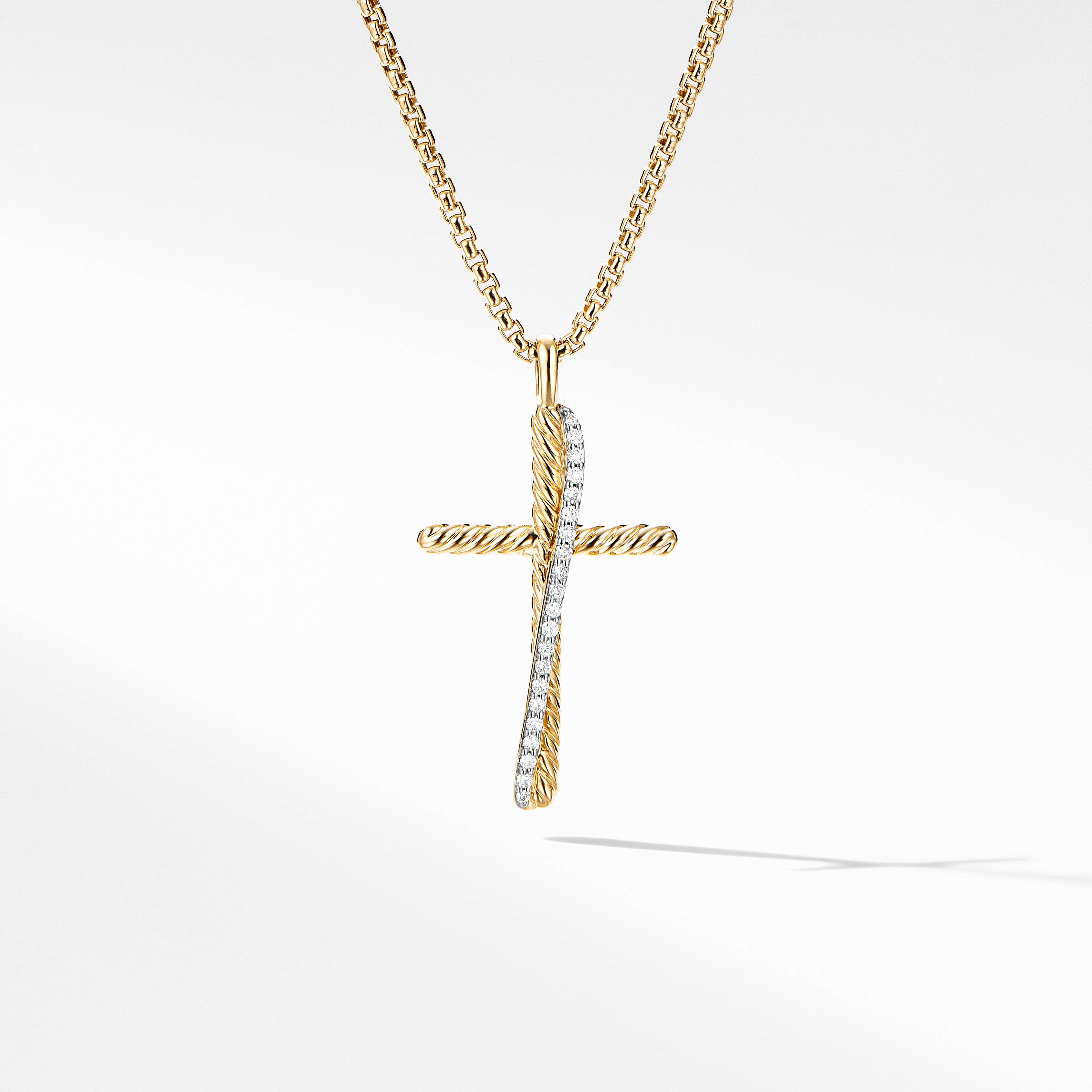 Crossover Cross Necklace in 18K Yellow Gold with Pavé Diamonds