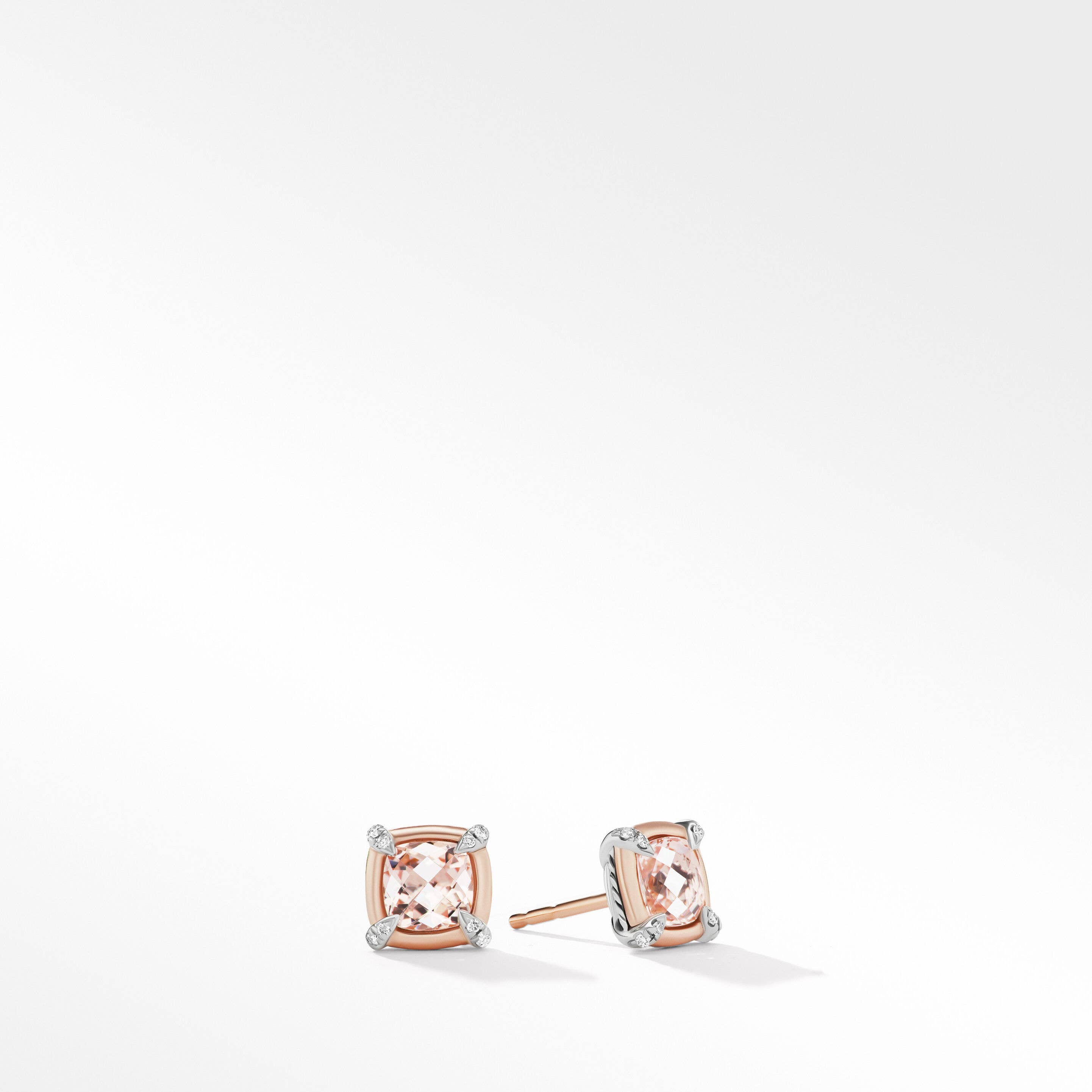 Petite Chatelaine® Stud Earrings with Morganite, 18K Rose and Pavé Diamonds