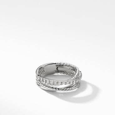 Crossover Band Ring in Sterling Silver with Pavé Diamonds