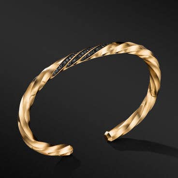 Cable Edge™ Cuff Bracelet in Recycled 18K Yellow Gold with Pavé Black Diamonds