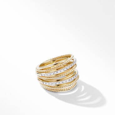 Crossover Ring in 18K Yellow Gold with Pavé Diamonds