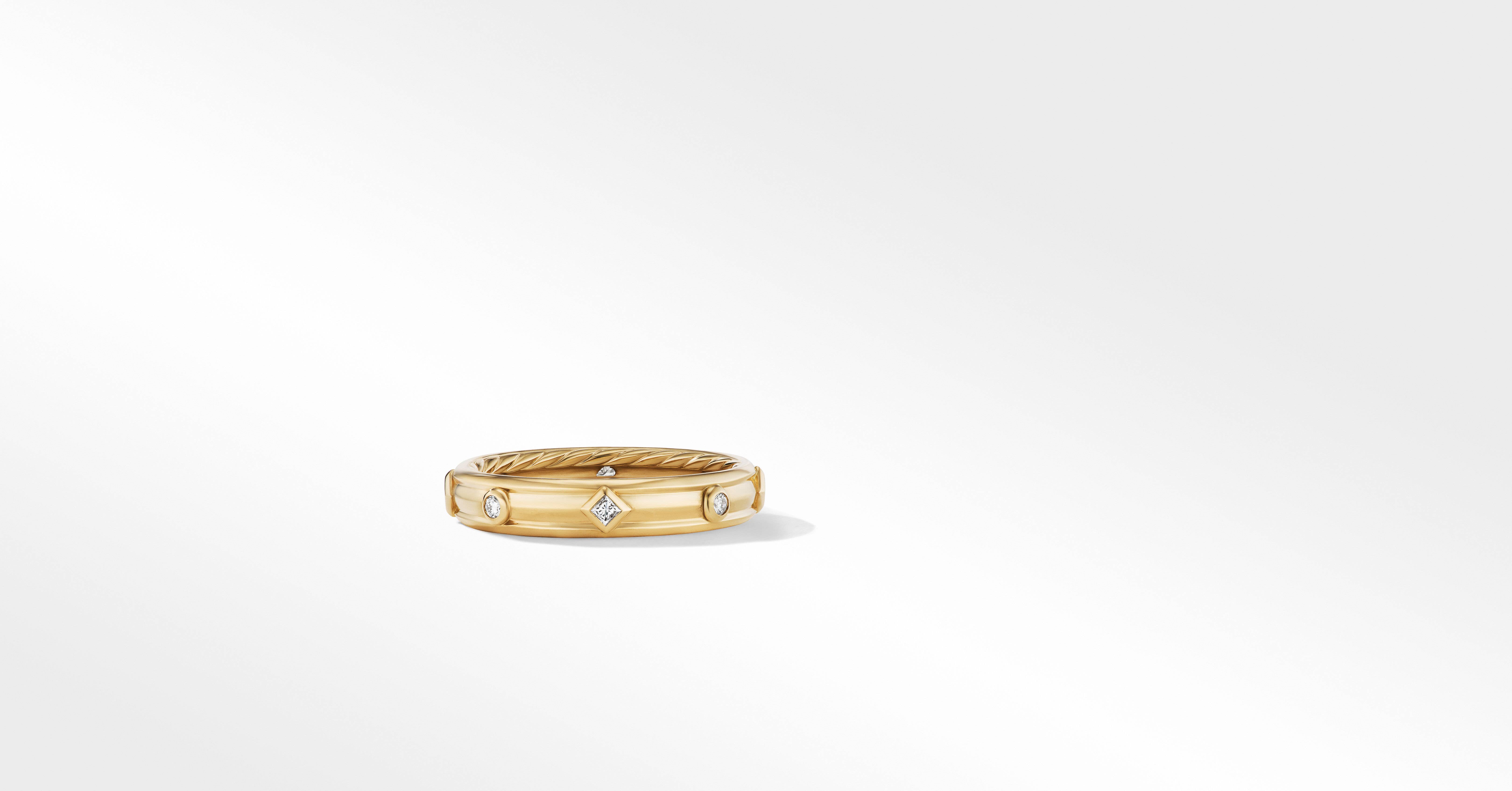 Modern Renaissance Band Ring in 18K Yellow Gold with Diamonds