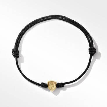 St. Michael Black Cord Bracelet with 18K Yellow Gold