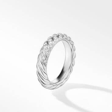 Sculpted Cable Band Ring in 18K White Gold with Diamonds
