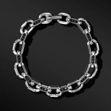 Hex Chain Link Bracelet in Sterling Silver with Pavé Black Diamonds