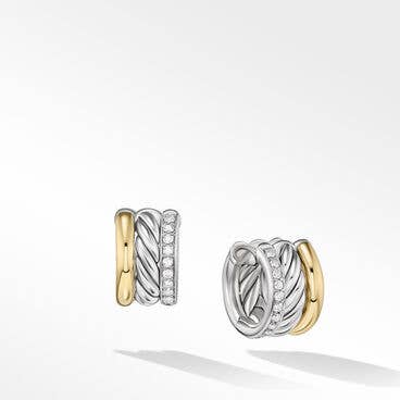 DY Mercer™ Huggie Hoop Earrings in Sterling Silver with 18K Yellow Gold and Pavé Diamonds