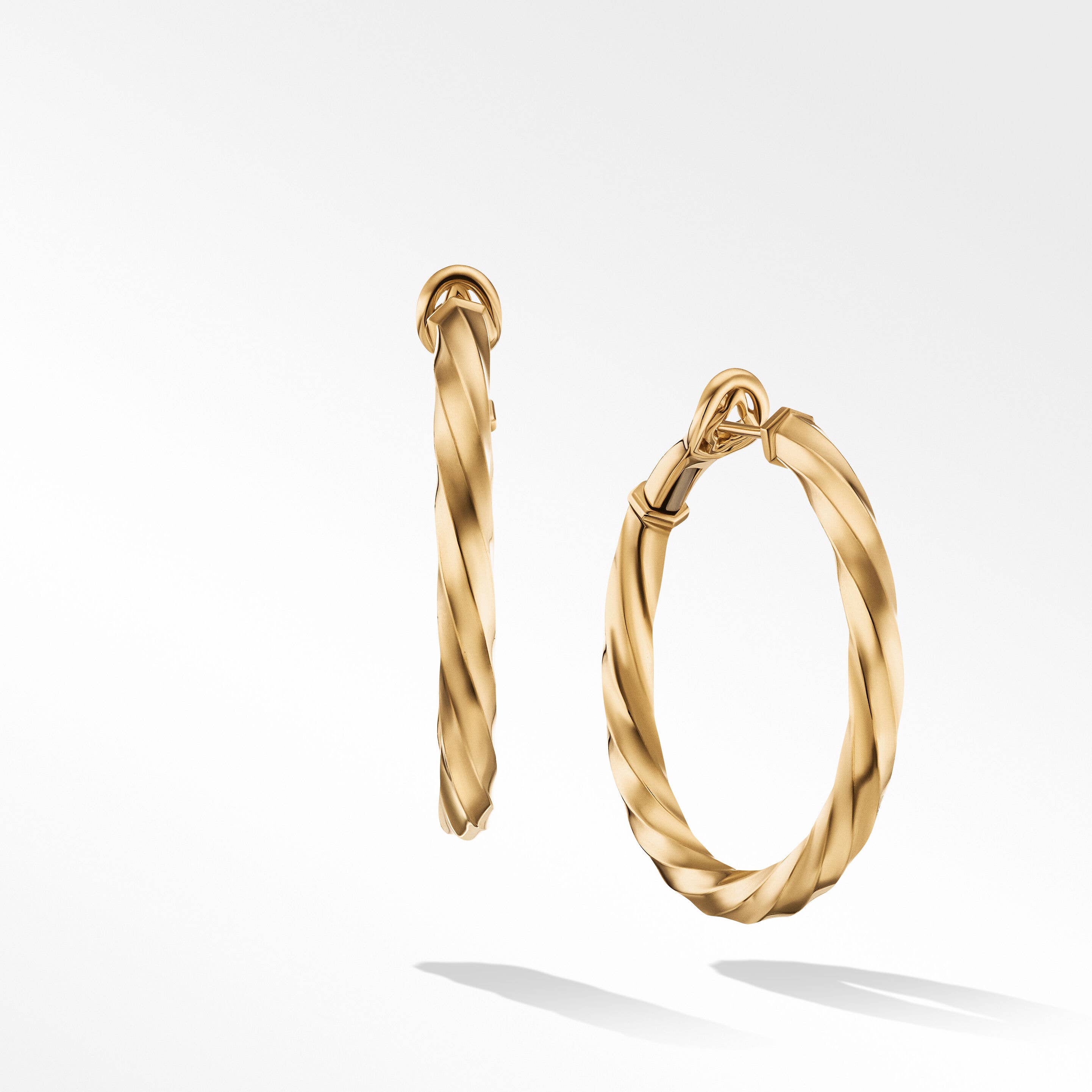 Cable Edge Hoop Earrings in Recycled 18K Yellow Gold, 1.5"