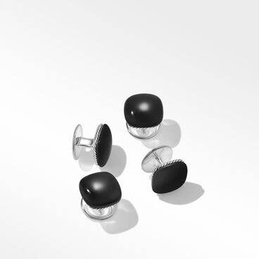 Streamline® Cushion Shirt Studs in Sterling Silver with Black Onyx