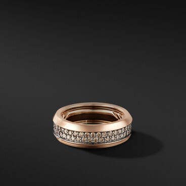 Beveled Two Row Band Ring in 18K Rose Gold with Pavé Cognac Diamonds