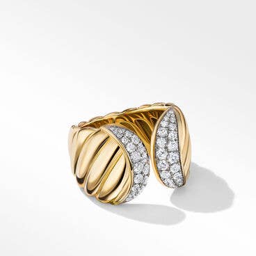 Sculpted Cable Ring in 18K Yellow Gold with Diamonds, 17mm
