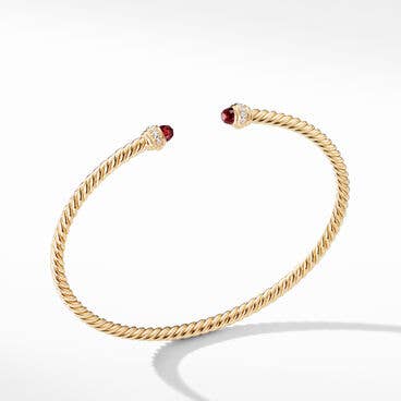 Cablespira® Bracelet in 18K Yellow Gold with Garnet and Pavé Diamonds