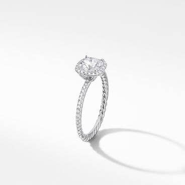 DY Eden Pavé Halo Engagement Ring in Platinum, Cushion