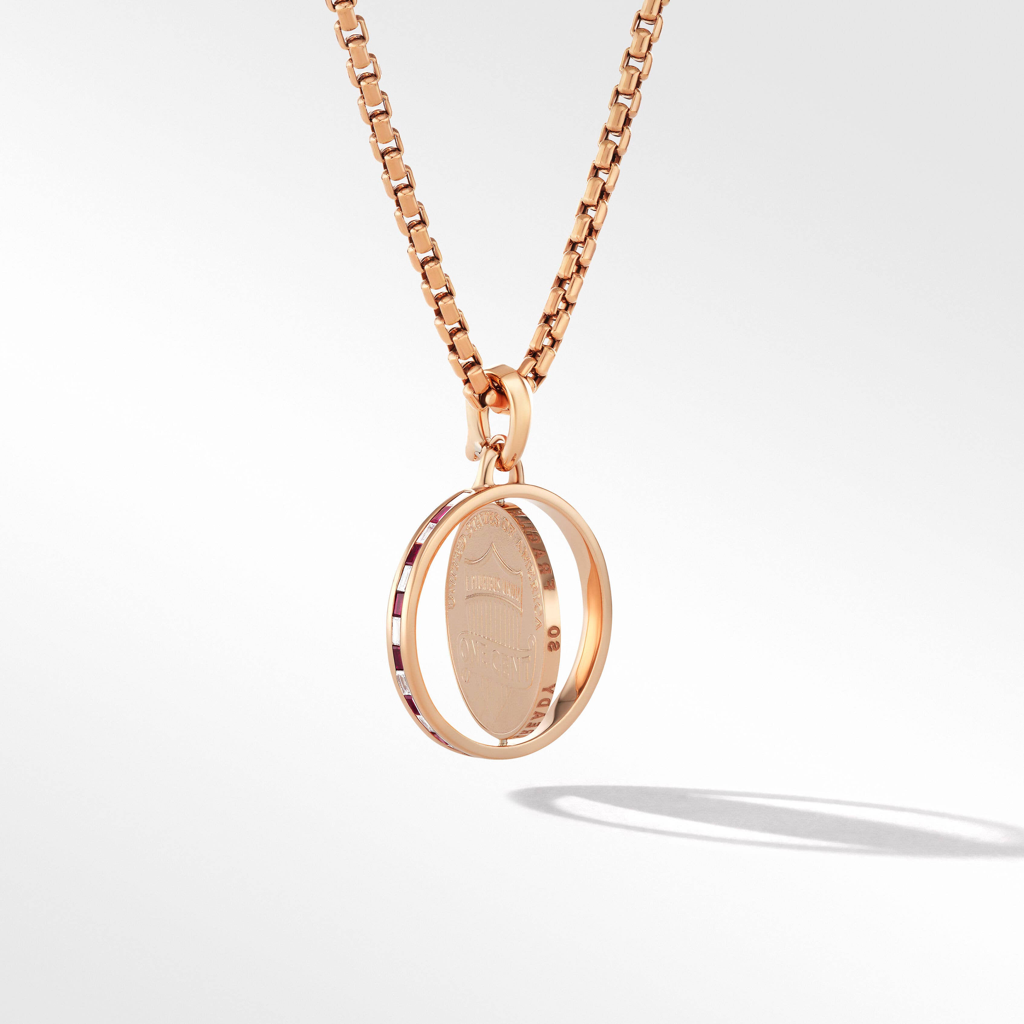 Penny Amulet in 18K Rose Gold with Diamonds and Rubies