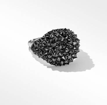 Chevron Signet Ring in 18K White Gold with Reverse Set Pavé Black Diamonds