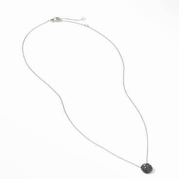 Cushion Stud Pendant Necklace in 18K White Gold with Pavé Black Diamonds
