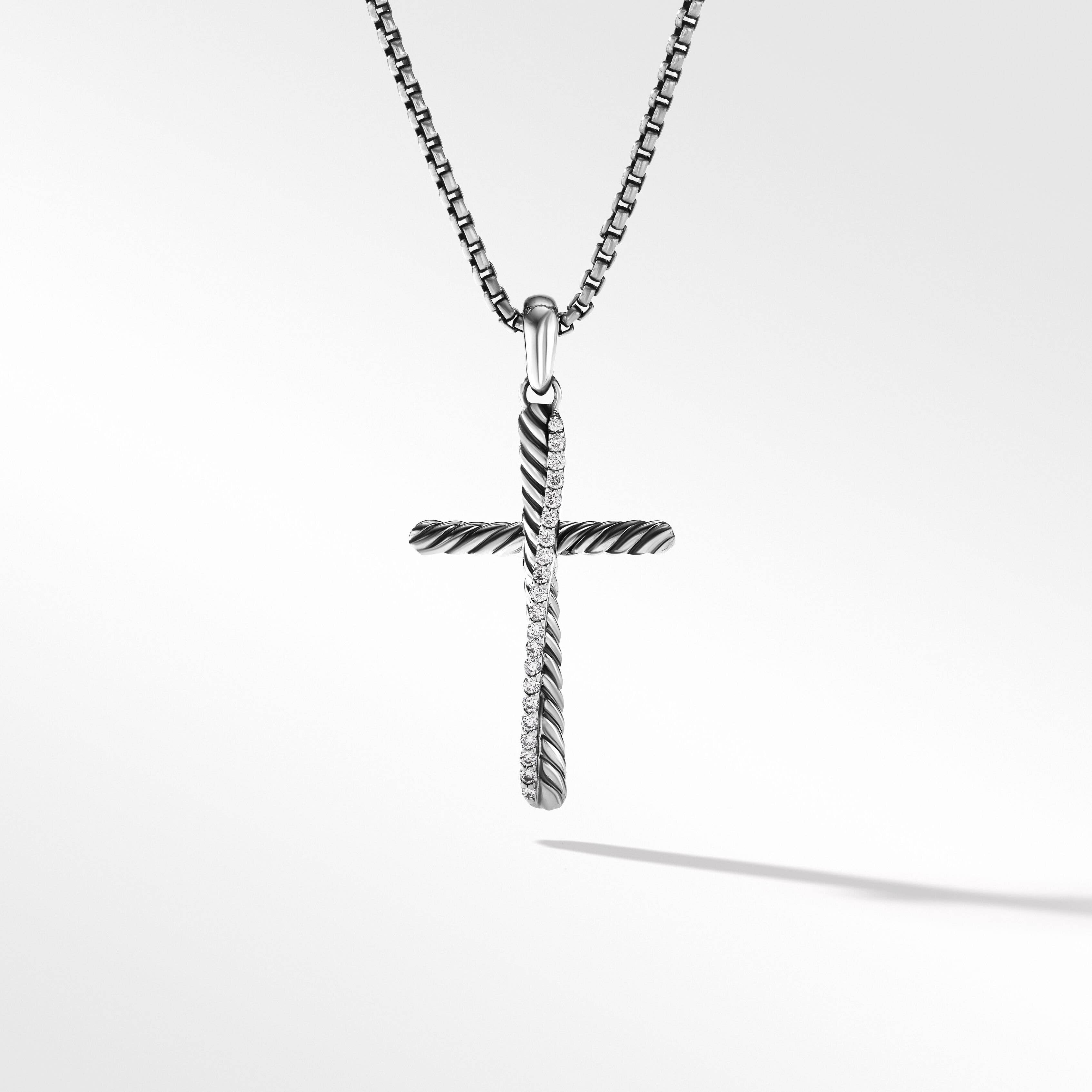 Crossover Cross Pendant in Sterling Silver with Pavé Diamonds