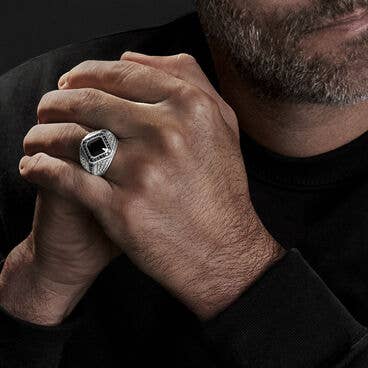 Empire Signet Ring in Sterling Silver with Black Onyx and Pavé Black Diamonds
