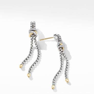 Helena Chain Drop Earrings in Sterling Silver with 18K Yellow Gold and Pavé Diamonds