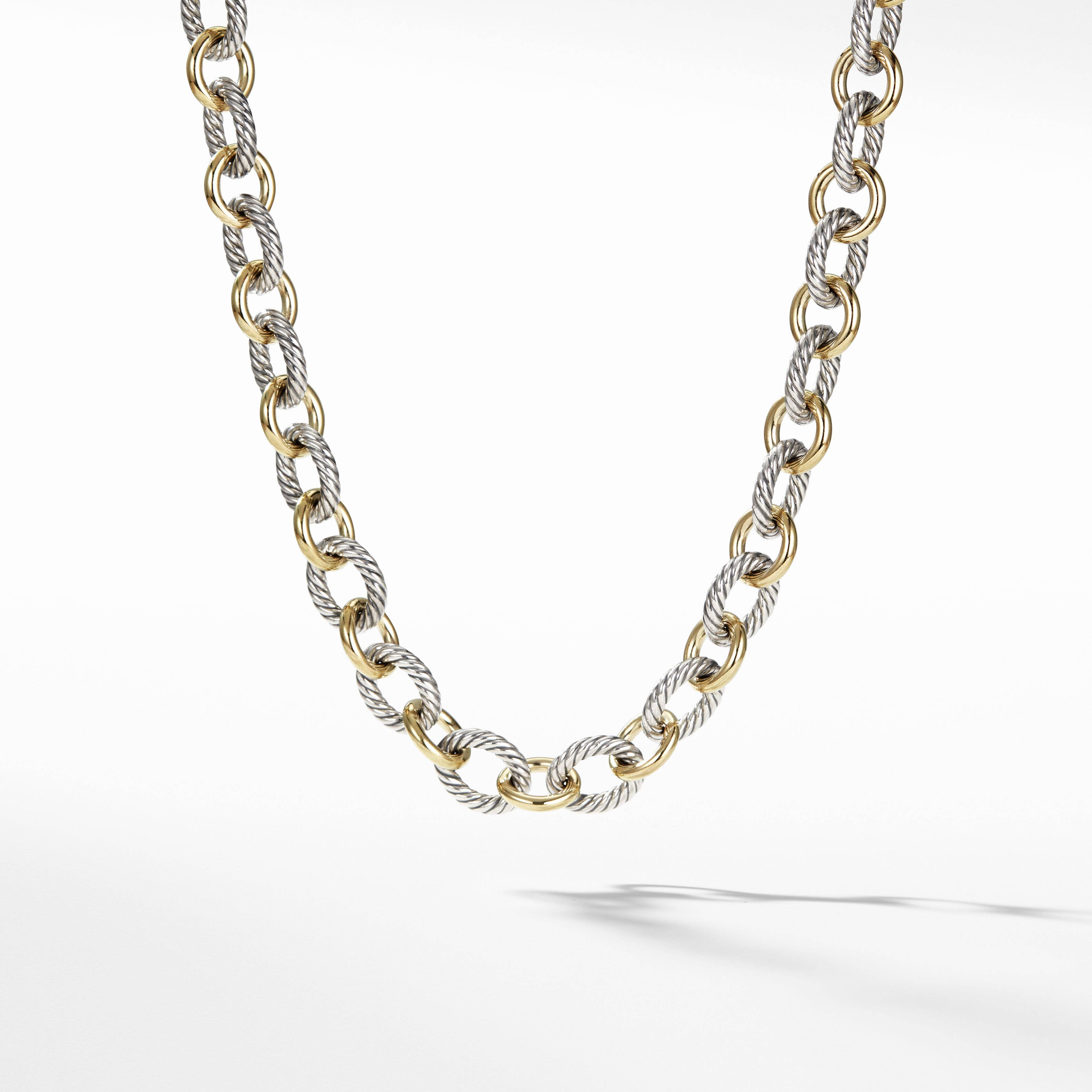 Oval Link Chain Necklace in Sterling Silver with 18K Yellow Gold