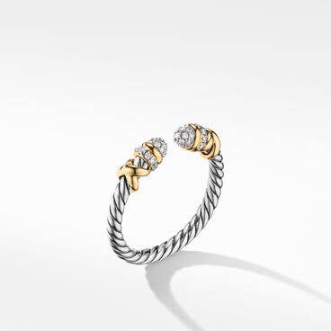 Petite Helena Open Ring in Sterling Silver with 18K Yellow Gold and Pavé Diamonds