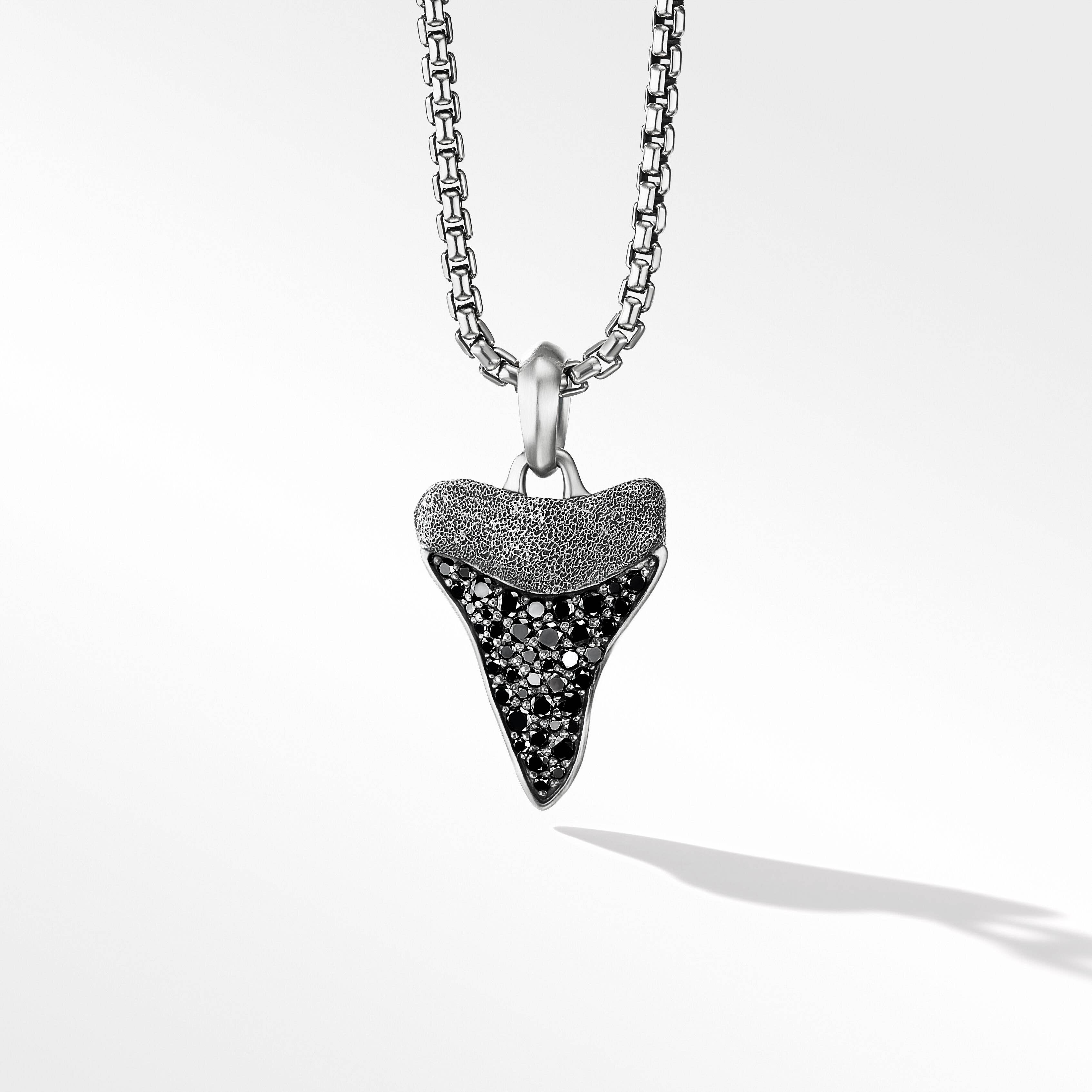 Shark Tooth Amulet in Sterling Silver with Pavé Black Diamonds