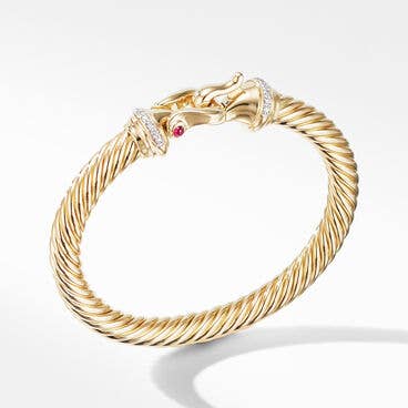 Buckle Bracelet in 18K Yellow Gold with Pavé Diamonds and Rubies