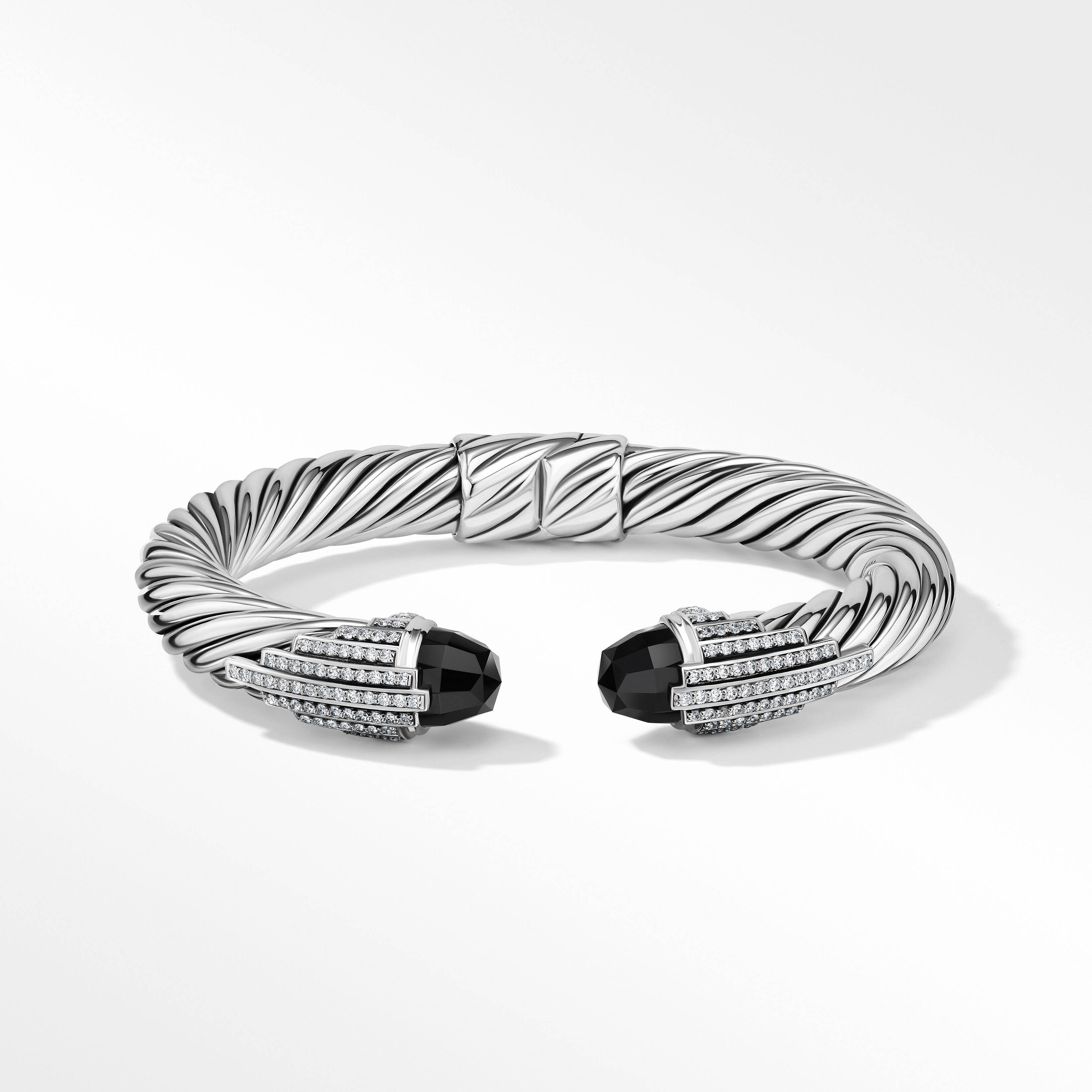 Empire Cable Bracelet in Sterling Silver with Black Onyx and Pavé Diamonds