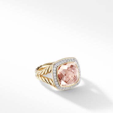 Albion® Ring in 18K Yellow Gold with Morganite and Pavé Diamonds